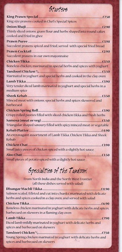 Menu of Jaipur Indian Takeaway Porthcawl