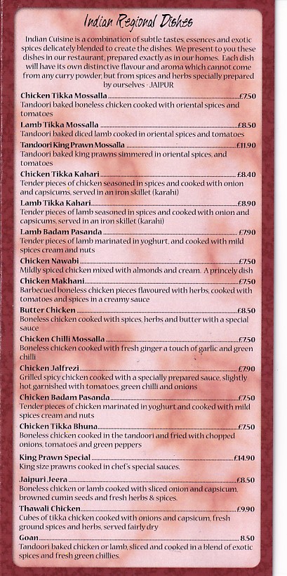 Menu of Jaipur Indian Takeaway Porthcawl