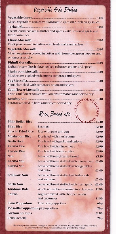 Menu of Jaipur Indian Takeaway Porthcawl